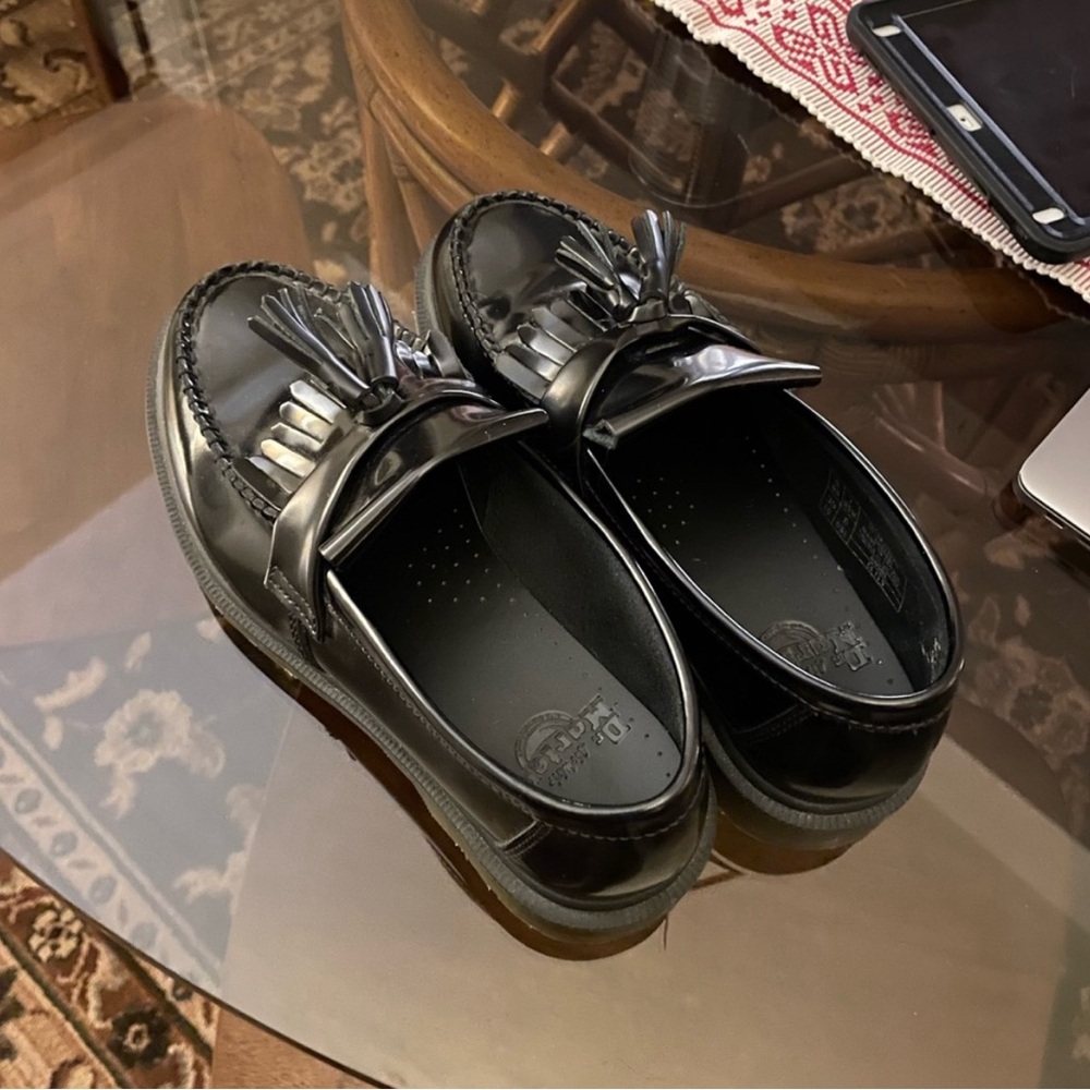DR MARTENS ADRIAN WOMEN'S VIRGINIA LEATHER TASSEL LOAFERS BLACK PATENT